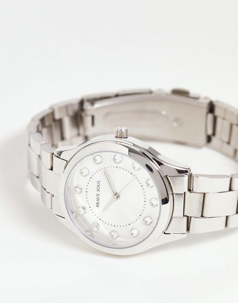 Brave Soul stainless steel bracelet watch with diamante face detail in silver商品第4张图片规格展示