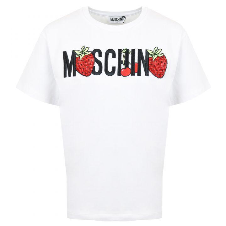 商品Moschino|White Fruit Logo Maxi T Shirt,价格¥380,第1张图片