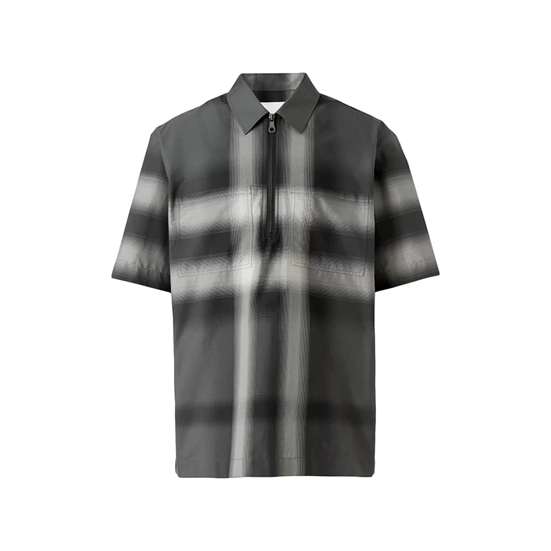 商品Burberry|【包税】BURBERRY/博柏利 22年秋冬新款 Pop Trading Company联名系列 男士风暴灰色纯棉模糊格纹短袖衬衫80572941,价格¥4506,第1张图片