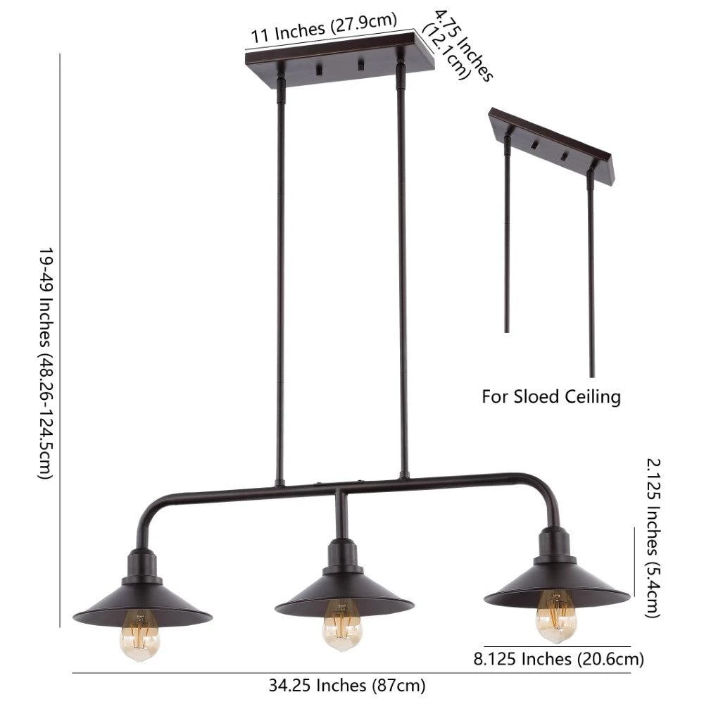 商品JONATHAN Y|Cade 34.25" 3-Light  Metal Farmhouse Industrial LED Pendant,价格¥1278,第5张图片详细描述