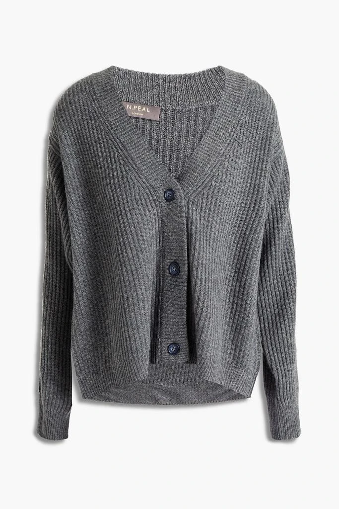 商品N.PEAL|Bead-embellished mélange ribbed cashmere cardigan,价格¥1175,第3张图片详细描述