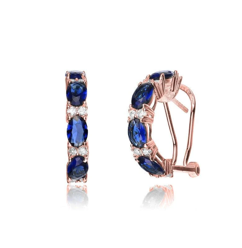 商品Genevive|18k Rose Gold Plated with Emerald & DIamond Cubic Zirconia Half Hoop Earrings in Sterling Silver,价格¥642,第1张图片