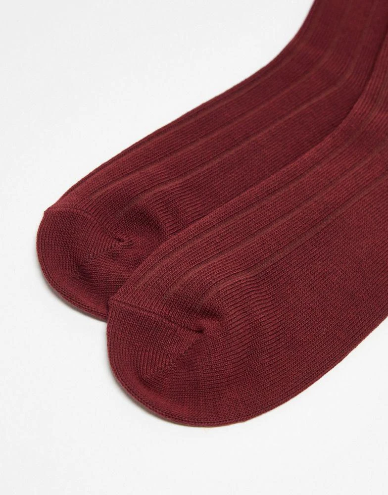 商品ASOS|ASOS DESIGN ribbed sock in burgundy,价格¥59,第4张图片详细描述