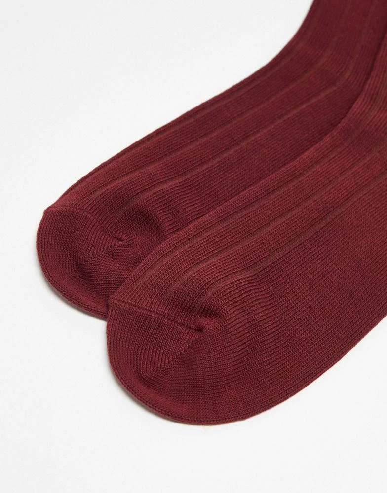 商品ASOS|ASOS DESIGN ribbed sock in burgundy,价格¥58,第4张图片详细描述