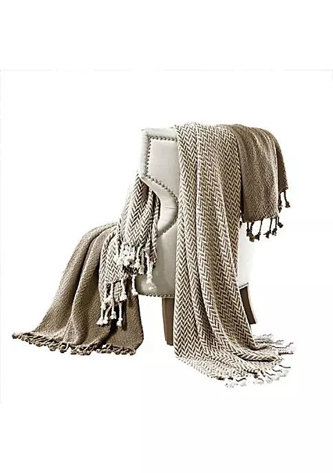 商品Duna Range|Range Calabria Herringbone Cotton Throw The Urban Port Set Of 2 Brown And White,价格¥266,第1张图片