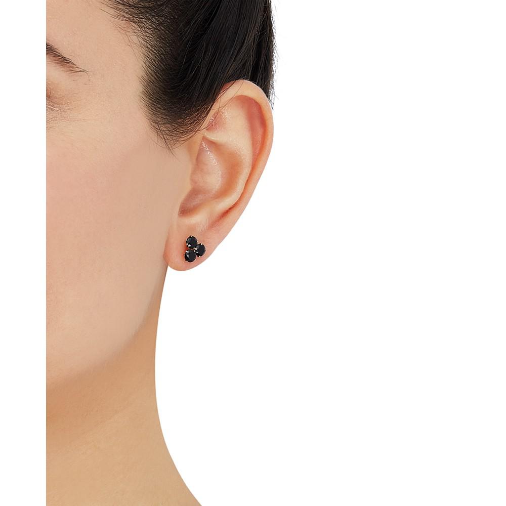 Onyx Trillium Flower Stud Earrings in 14k Gold商品第2张图片规格展示
