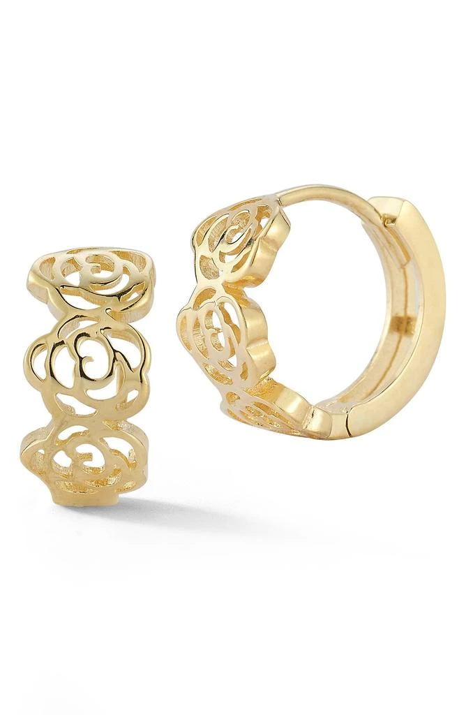 商品Ember Fine Jewelry|14K Yellow Gold Rose Filigree Huggie Hoop Earrings,价格¥2735,第1张图片