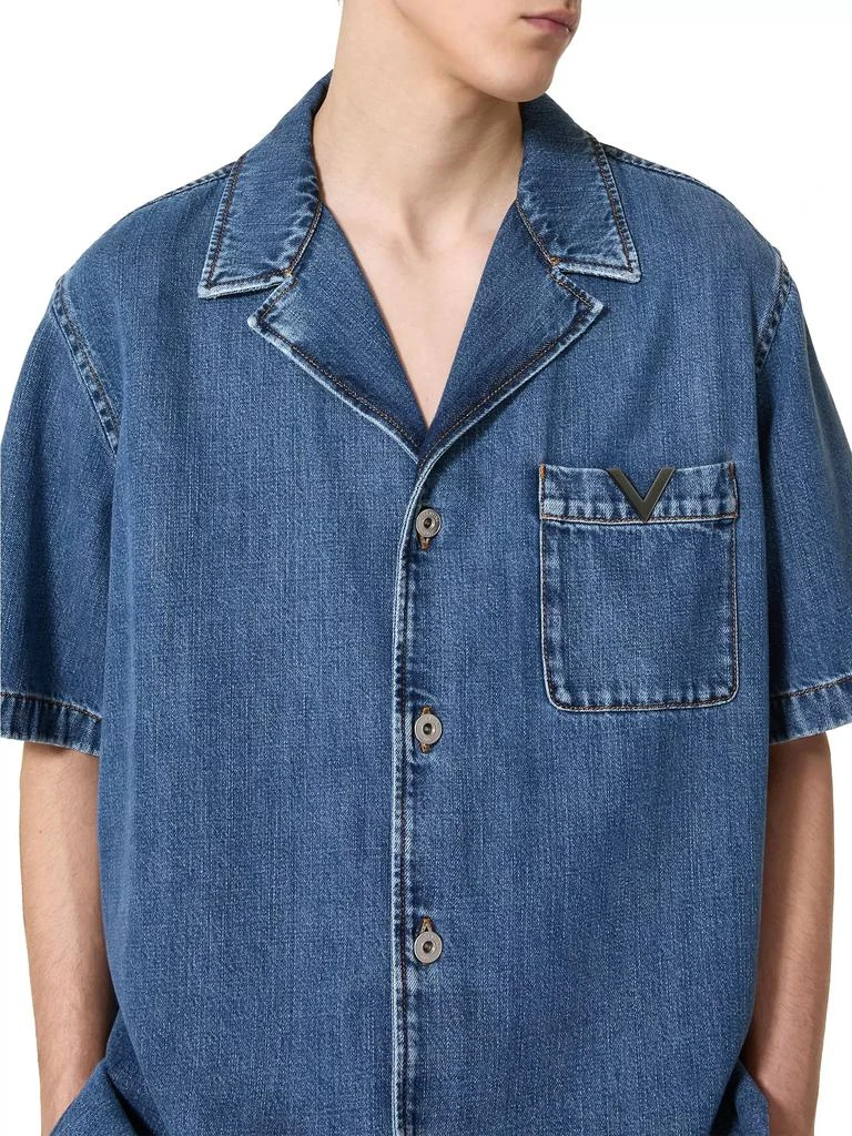 商品Valentino|Denim Bowling Shirt with Metallic V Detail,价格¥11164,第5张图片详细描述