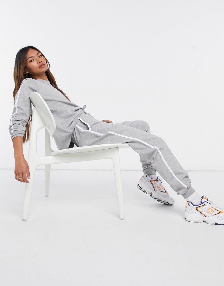 ASOS DESIGN tracksuit sweat / basic jogger with tie with contrast binding in grey marl商品第1张图片规格展示