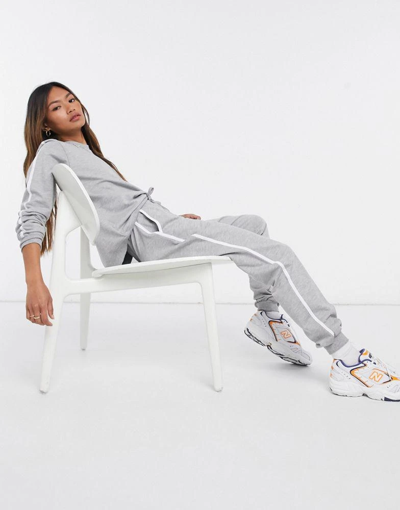 商品ASOS|ASOS DESIGN tracksuit sweat / basic jogger with tie with contrast binding in grey marl,价格¥136,第1张图片