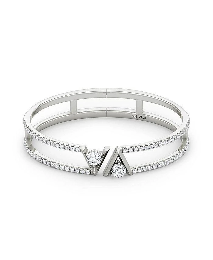 商品VRAI|V Double Row Pave Bangle Bracelet in 14K White Gold, 2.44ctw Round Brilliant Lab Grown Diamonds,价格¥46336,第1张图片