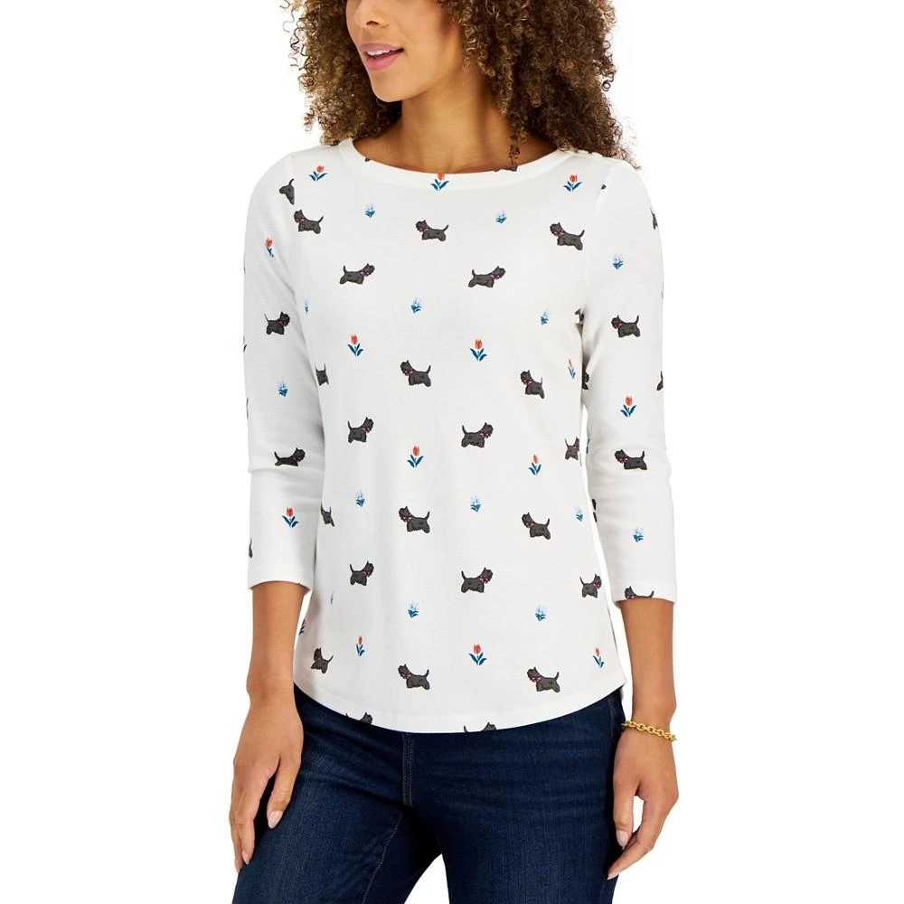 商品Charter Club|Women's Women's Printed Dogs & Flowers Boatneck Top, Created for Macy's,价格¥54,第1张图片