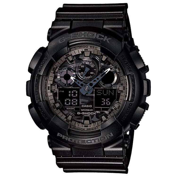 商品Casio|卡西欧（CASIO）手表 G-SHOCK系列自动背光迷彩风限量大表盘多功能时尚电子双显防水男表GA-100CF-1A-黑色-GA-100CF-1A,价格¥968,第1张图片