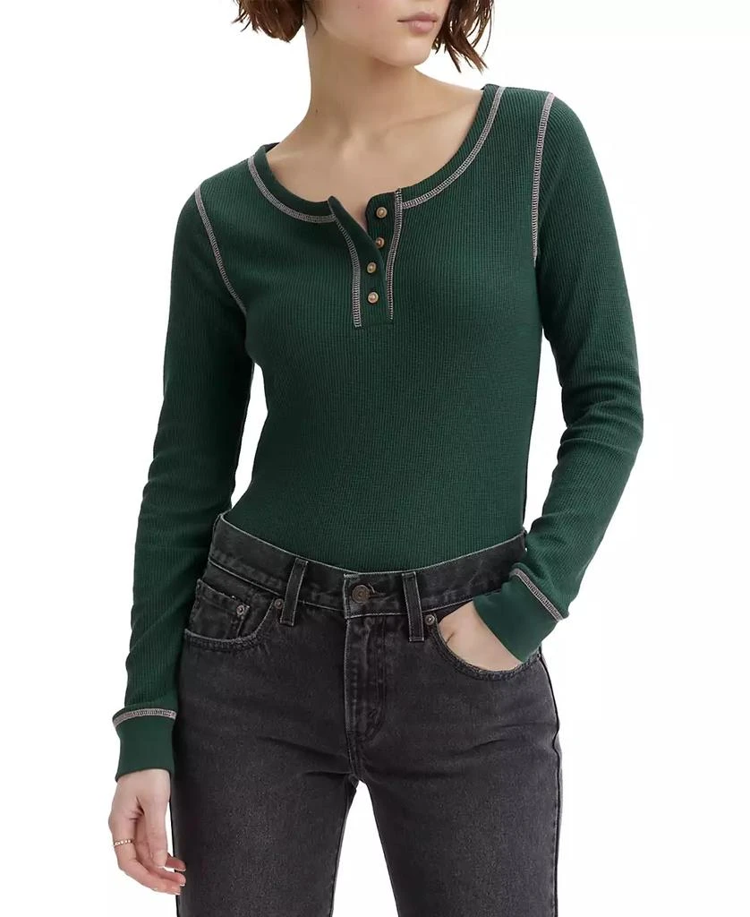 商品Levi's|Women's Sierra Waffle-Knit Quarter-Button Henley Top,价格¥120,第1张图片