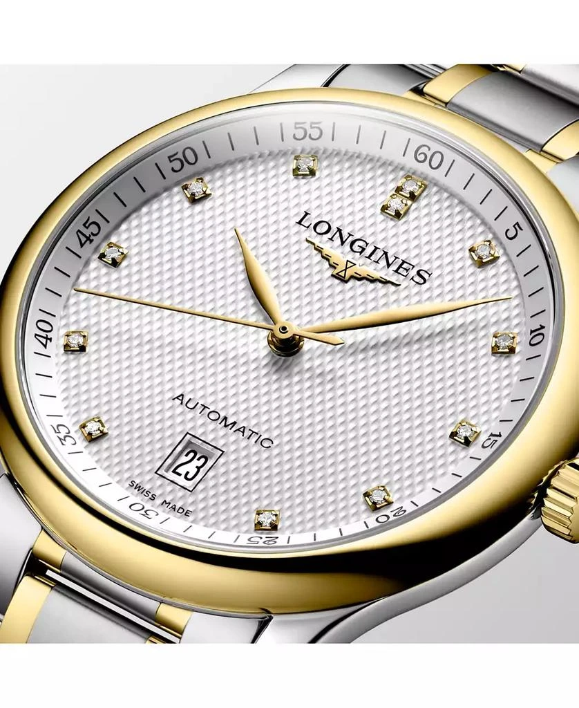 商品Longines|Men's Swiss Automatic Master Diamond Accent 18k Gold and Stainless Steel Bracelet Watch 39mm L26285777,价格¥30379,第4张图片详细描述