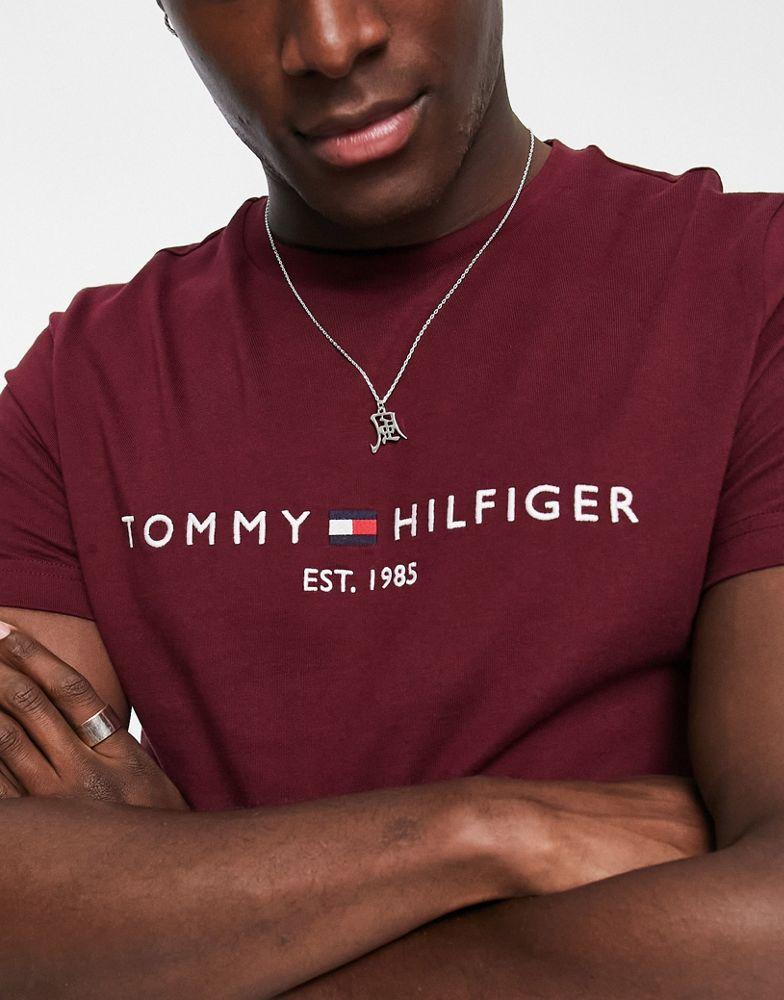 Tommy Hilfiger embroidered logo cotton t-shirt in burgundy商品第3张图片规格展示