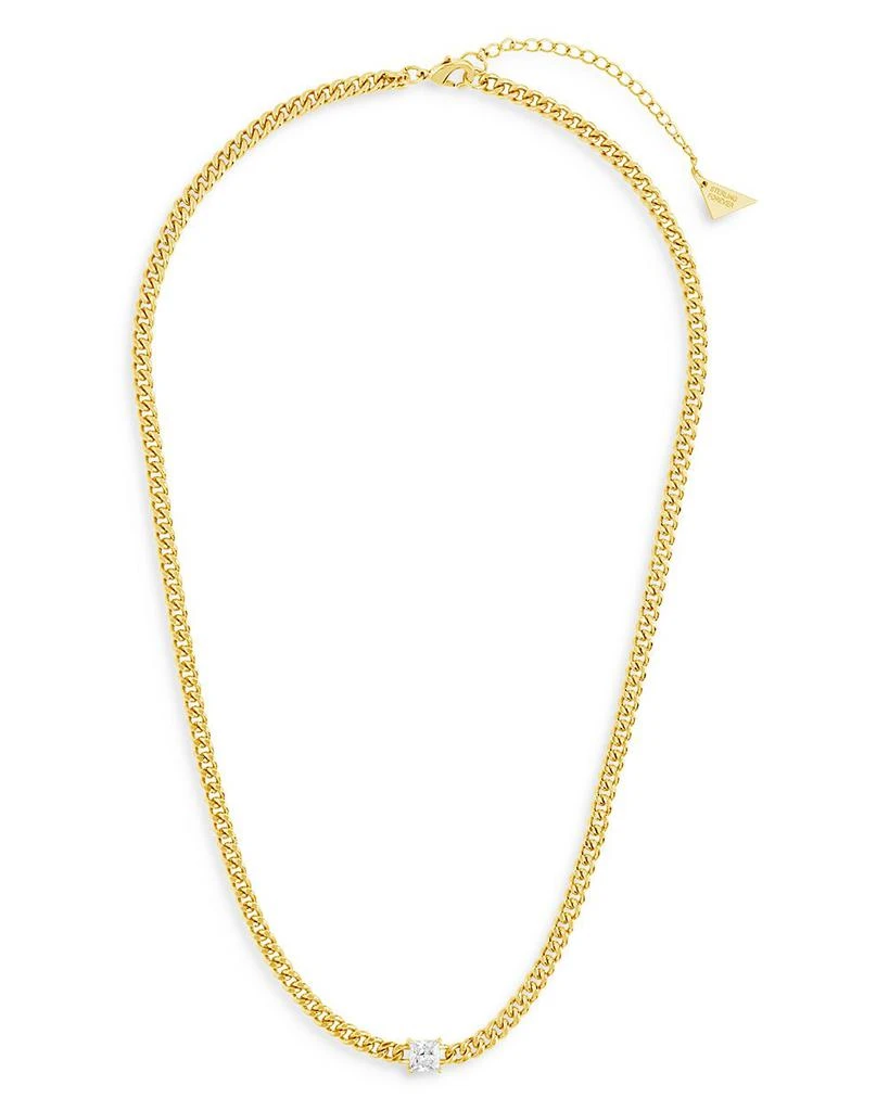 Square Cubic Zirconia Curb Chain Collar Necklace in 14K Gold Plated, 16"-18" 商品