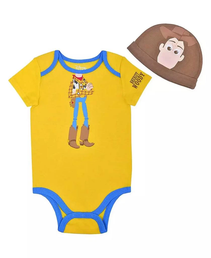 商品Children's Apparel Network|Baby Boys and Girls Yellow Toy Story Woody Bodysuit and Hat Set,价格¥118,第1张图片