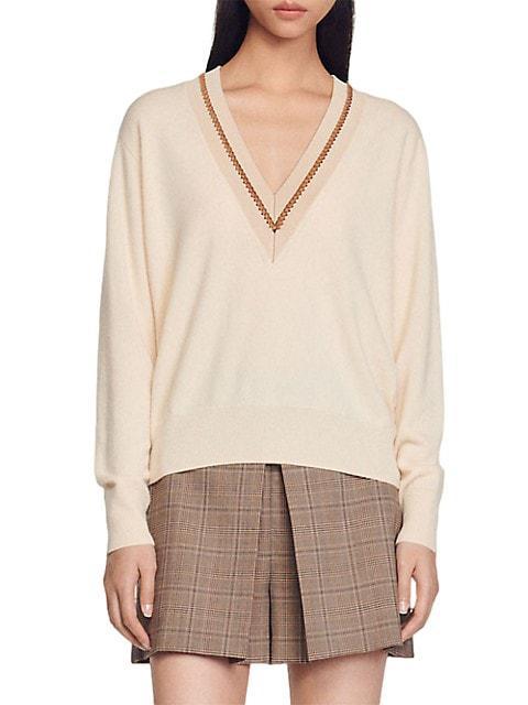 商品Sandro|Bridget Knit V-Neck Sweater,价格¥1419,第1张图片