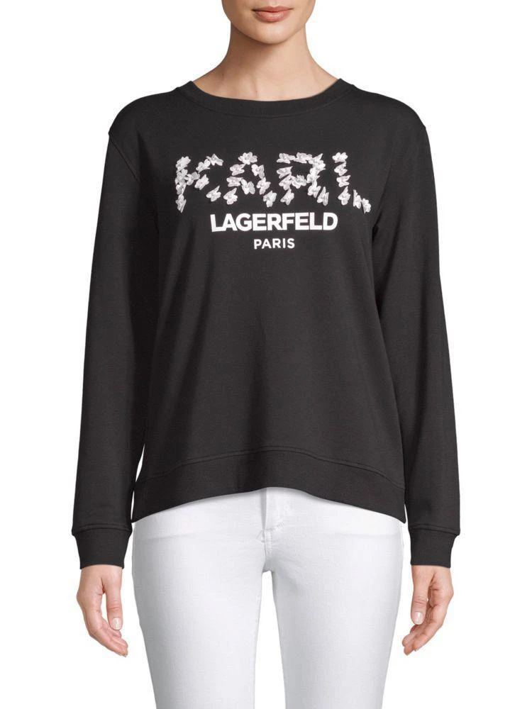 商品Karl Lagerfeld Paris|Floral Wordmark Chambray Sweater,价格¥188,第3张图片详细描述