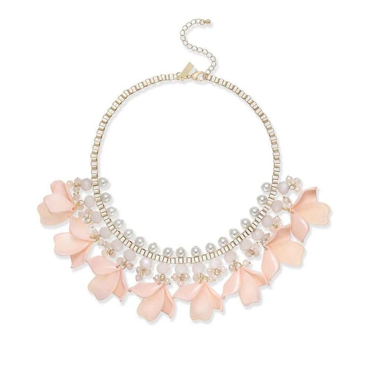 商品INC International|I.N.C. Gold-Tone Petal & Imitation Pearl Statement Necklace, 17" + 3" extender, Created for Macy's,价格¥73,第1张图片