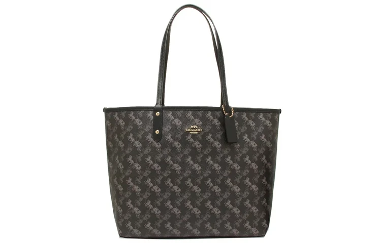 商品[国内直发] Coach|蔻驰 City 33 双面可用马车满印印花 PVC 托特包Tote包购物袋手提包单肩包 大号 女款 黑灰色 #可加购改装套装#,价格¥4407,第3张图片详细描述
