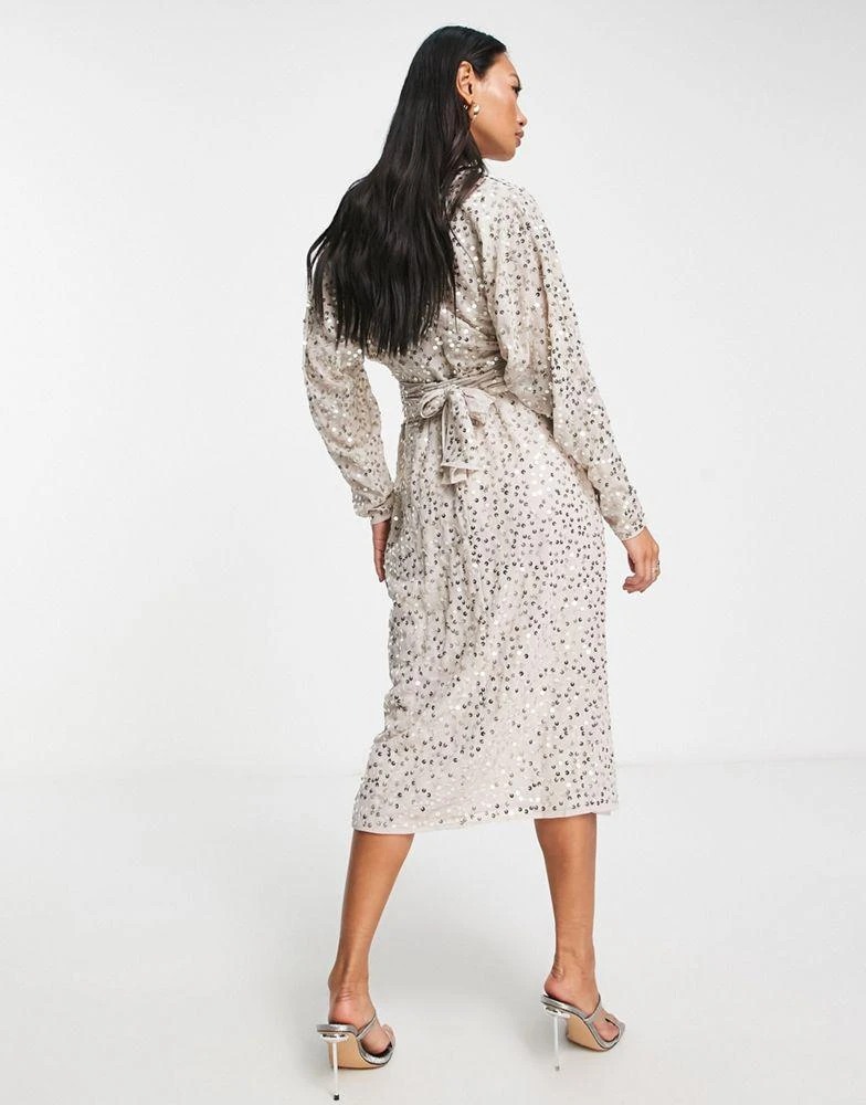 商品ASOS|ASOS DESIGN midi dress with batwing sleeve and wrap waist in scatter sequin,价格¥486,第2张图片详细描述