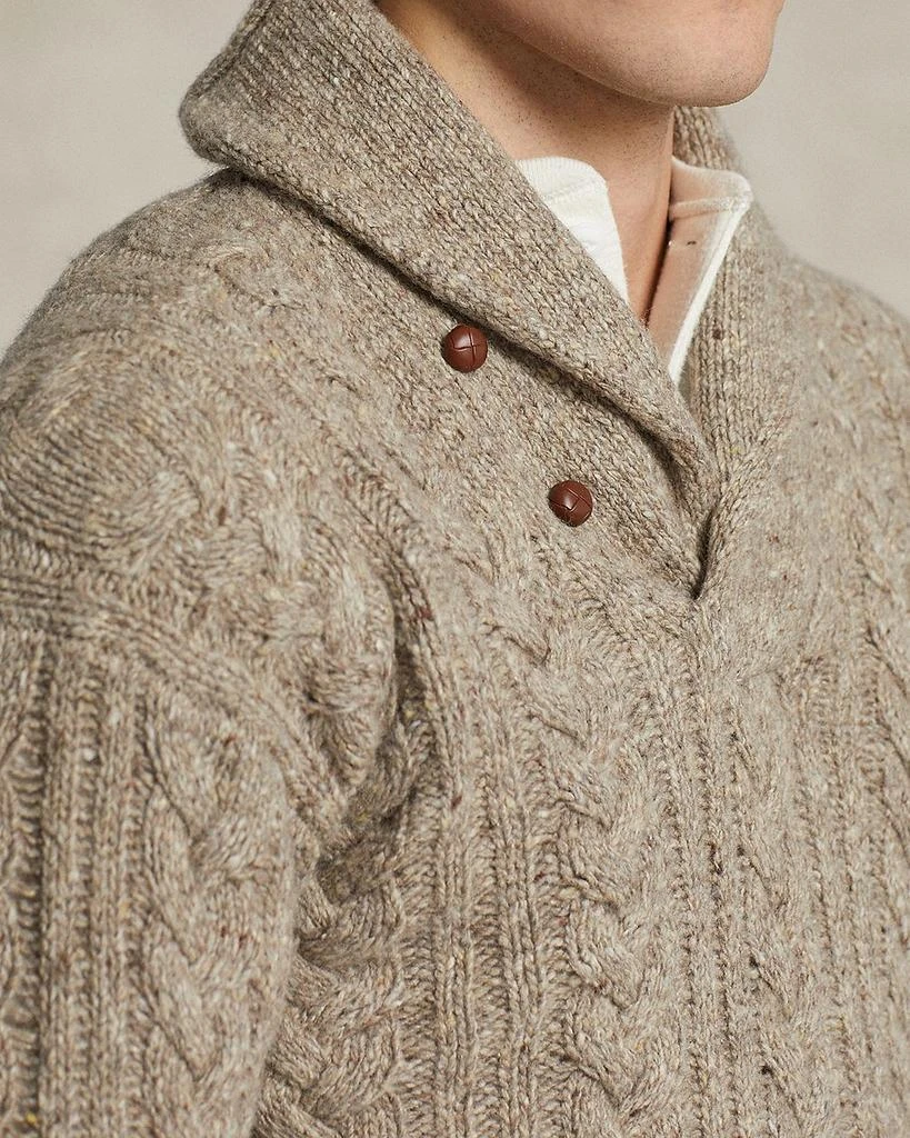 Wool Blend Cable Knit Regular Fit Shawl Collar Sweater 商品