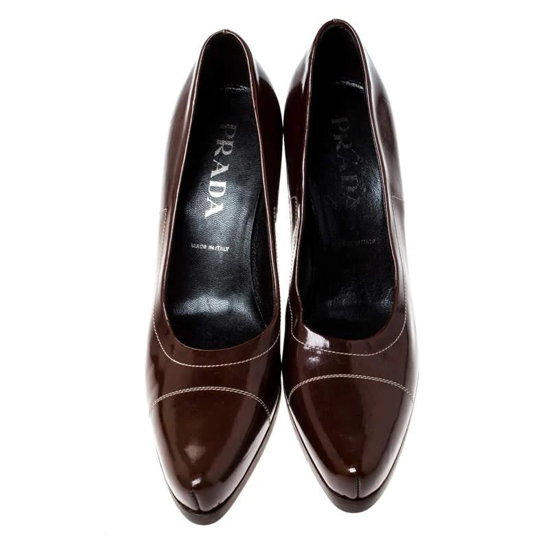 商品[二手商品] Prada|Prada Brown Patent Leather Pointed Toe Pumps Size 38,价格¥2120,第3张图片详细描述