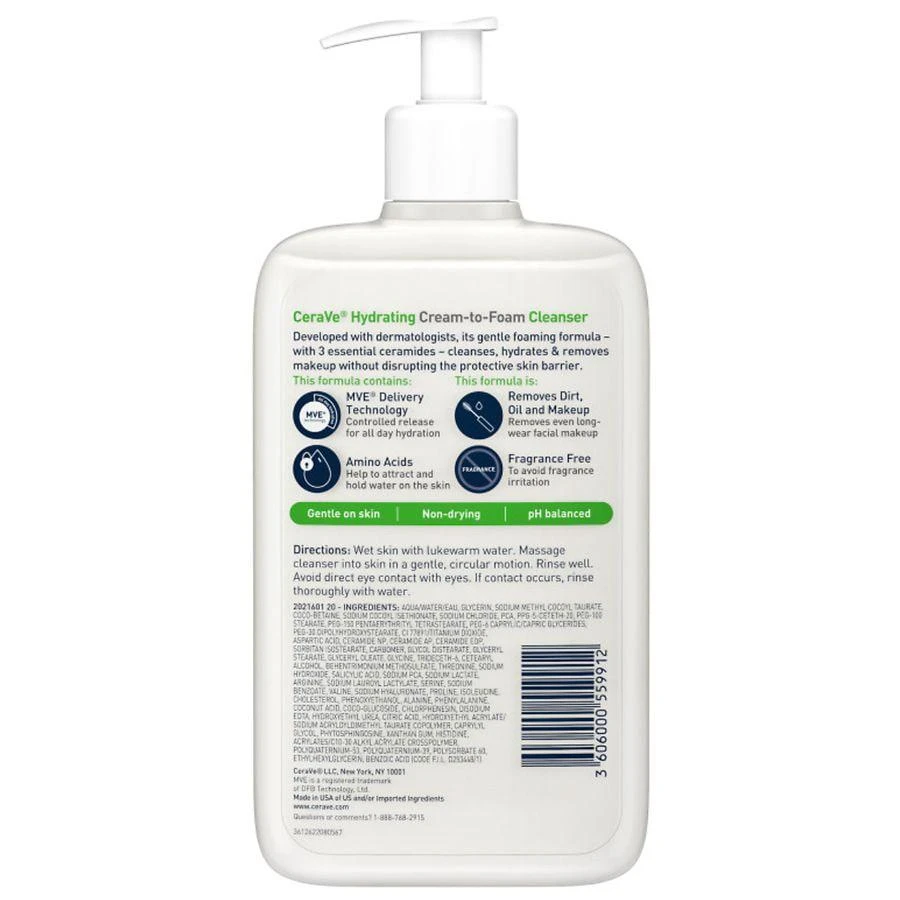 商品CeraVe|Hydrating Cream-to-Foam Face Cleanser,价格¥168,第2张图片详细描述