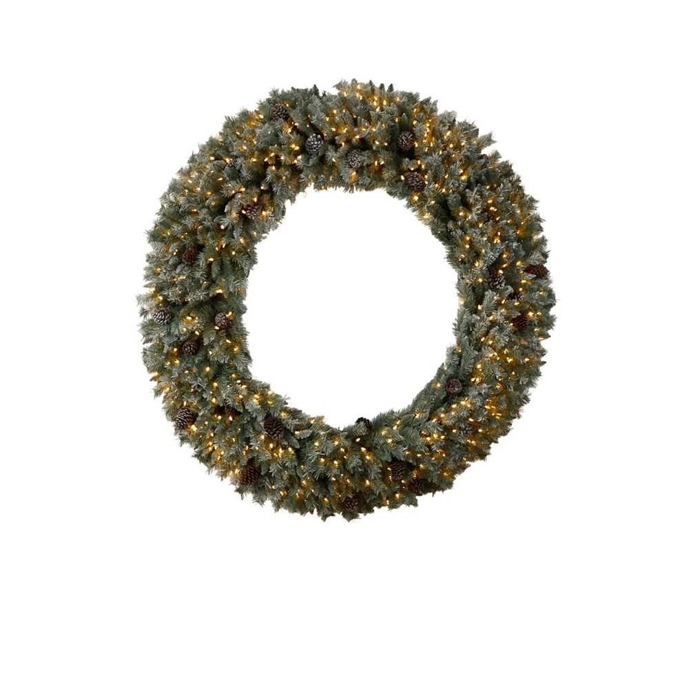 商品NEARLY NATURAL|Giant Flocked Christmas Artificial Wreath with Pinecones, 600 Clear LED Lights and 1000 Bendable Branches, 6',价格¥6746,第1张图片