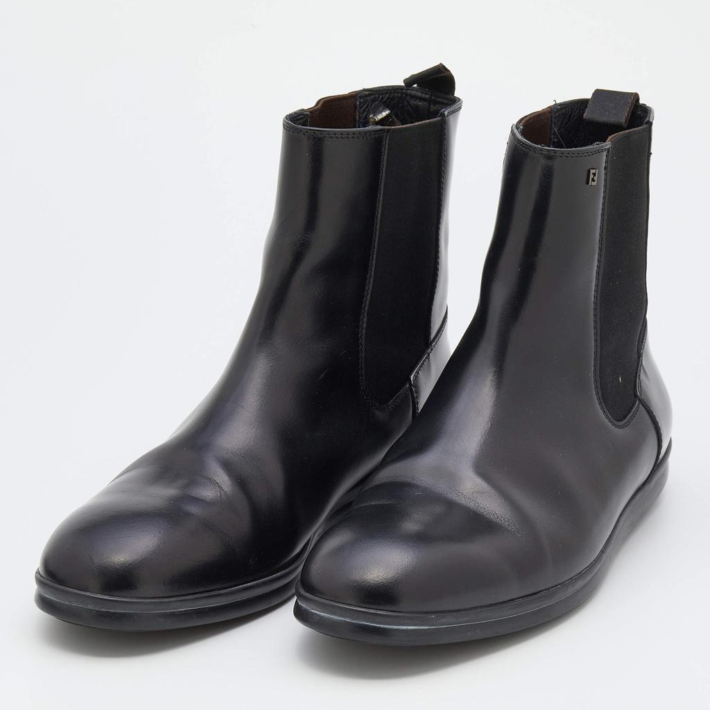 Fendi Black Leather FF Chelsea Boots Size 41.5商品第2张图片规格展示