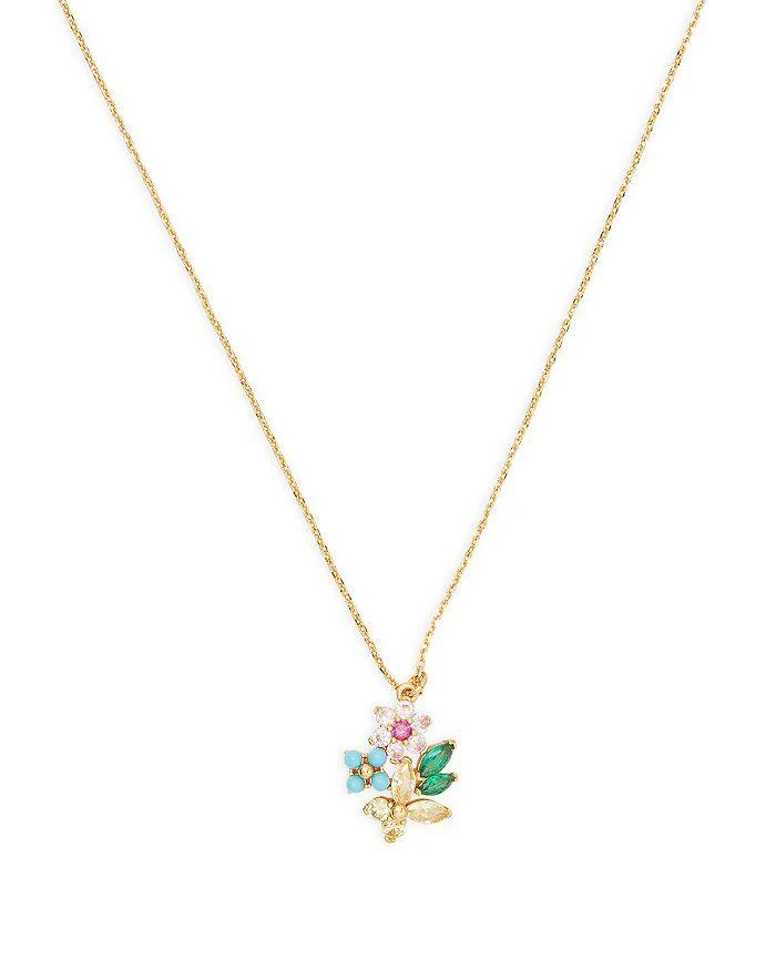 商品Kate Spade|New Bloom Cubic Zirconia & Imitation Pearl Flower Cluster Mini Pendant Necklace, 17"-20",价格¥409,第1张图片