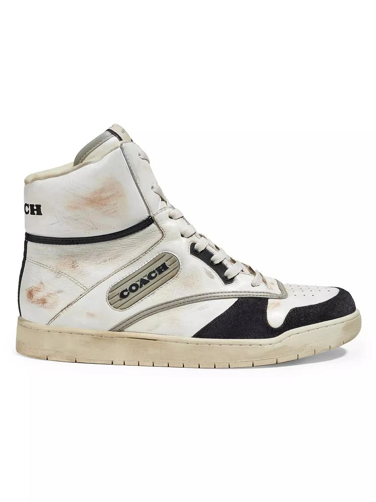 商品Coach|Distressed Leather High-Top Sneakers,价格¥1044,第1张图片