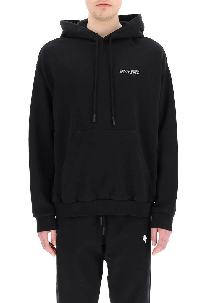 商品Marcelo Burlon|Marcelo Burlon County Of Milan Logo Printed Drawstring Hoodie,价格¥2080,第2张图片详细描述