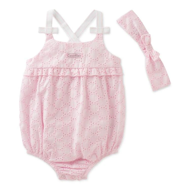 商品Calvin Klein|2-Pc. Eyelet Romper & Headband Set, Baby Girls (0-24 months),价格¥57,第2张图片详细描述