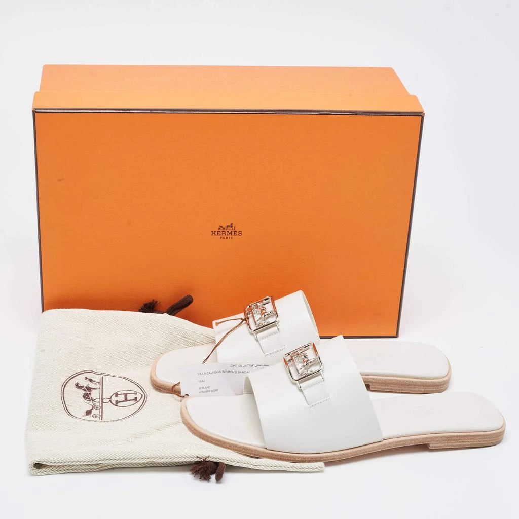 Hermes White Leather  Villa Flat Slides  Size 38 商品
