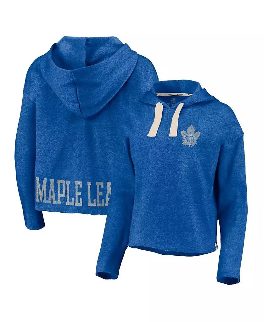 商品Fanatics|Women's Heathered Royal Toronto Maple Leafs Cropped Raw Edge Pullover Hoodie,价格¥501,第1张图片