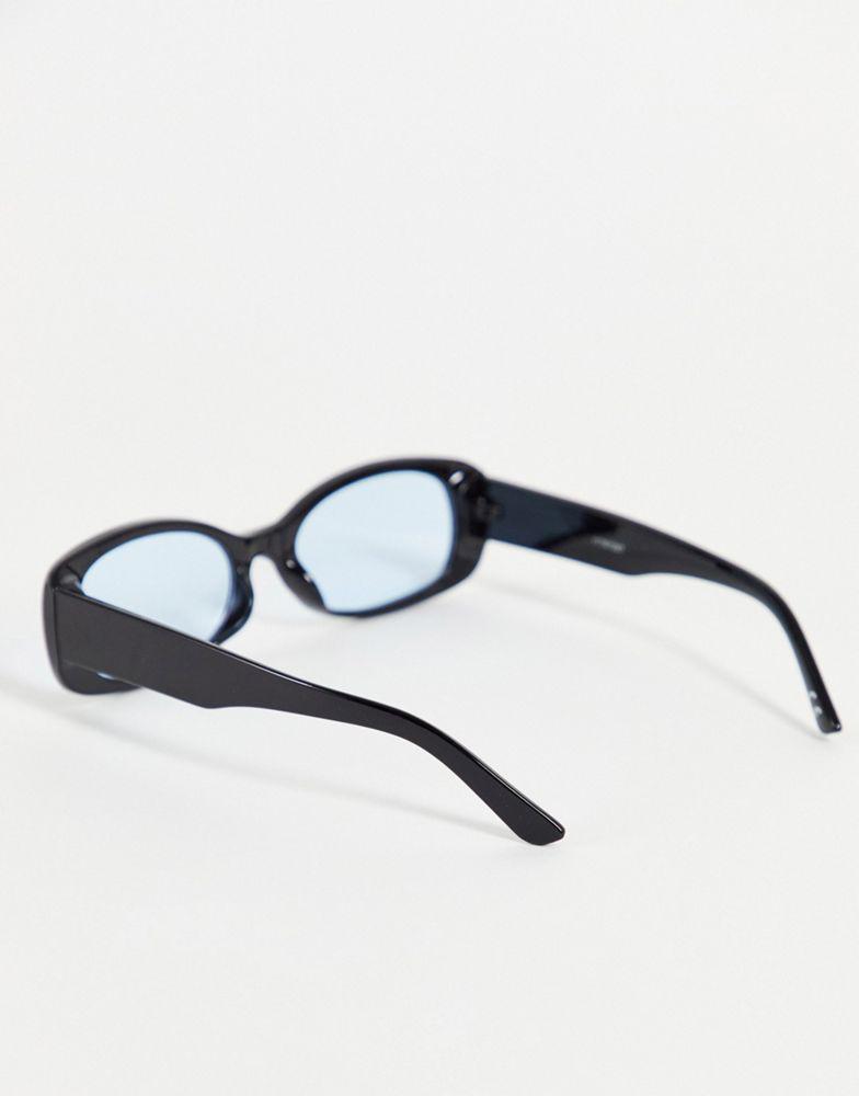 ASOS DESIGN oval sunglasses in black with blue lens商品第3张图片规格展示