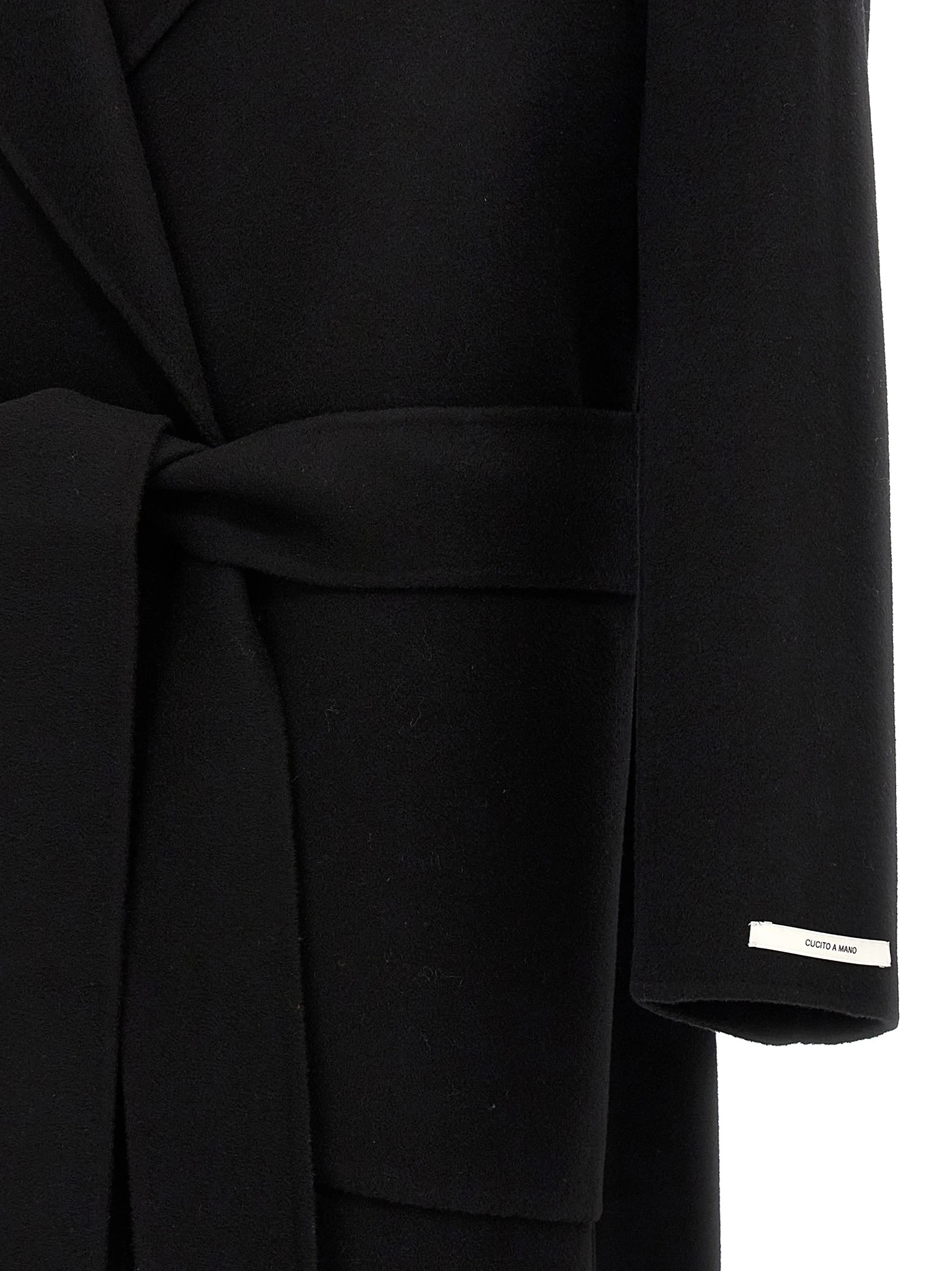 MAX MARA/麦丝玛拉 Sportmax系列 女士黑色羊毛腰部腰带后开衩翻领大衣VELENO013A 商品