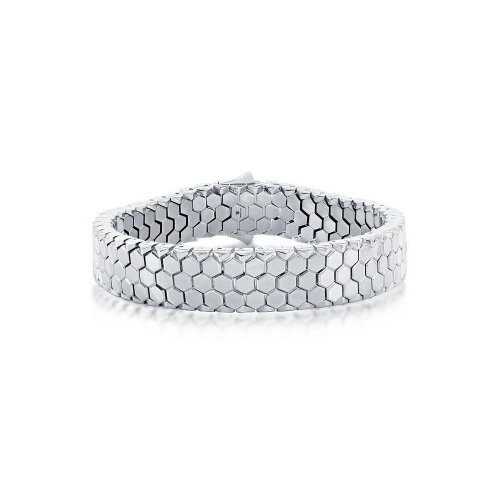 商品Blackjack|Mens Stainless Steel Polished Honey Comb Design Bracelet,价格¥696,第1张图片