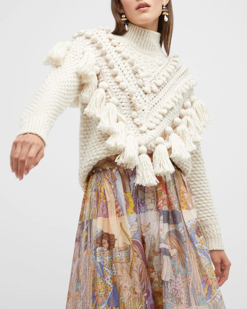 Crochet Tassel and Pom Pom Turtleneck Sweater 商品