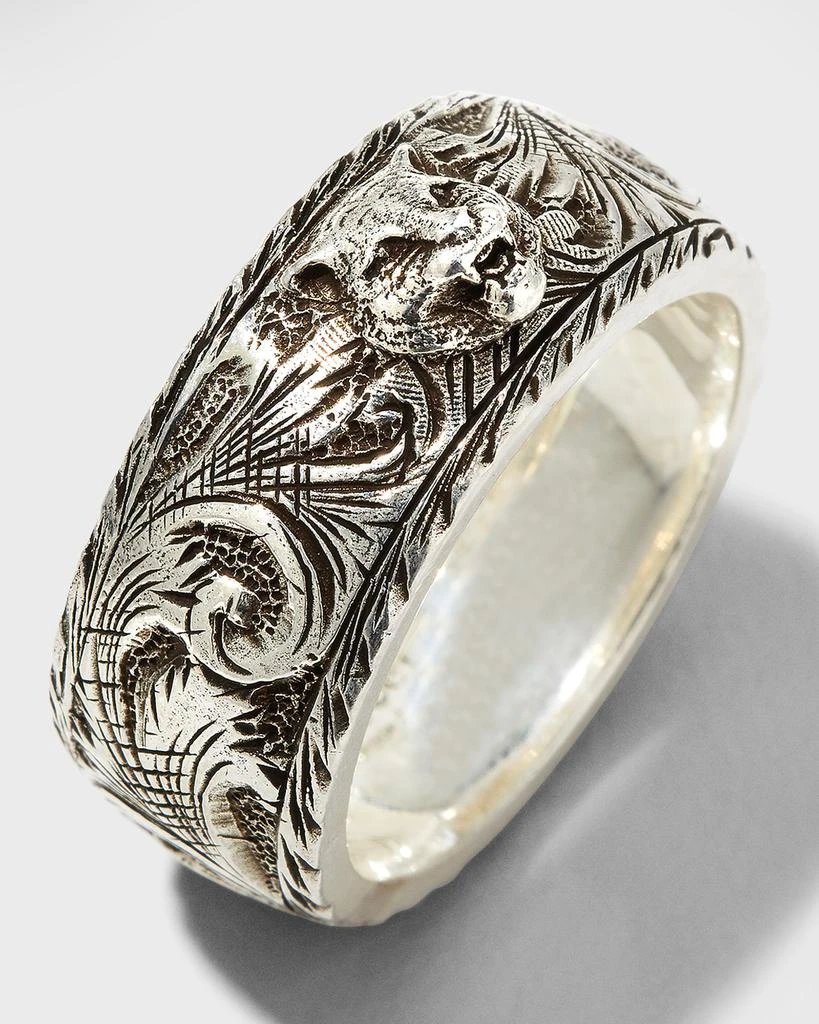 商品Gucci|Men's Gatto Aged Sterling Silver Ring, Size 9-11,价格¥2560,第3张图片详细描述