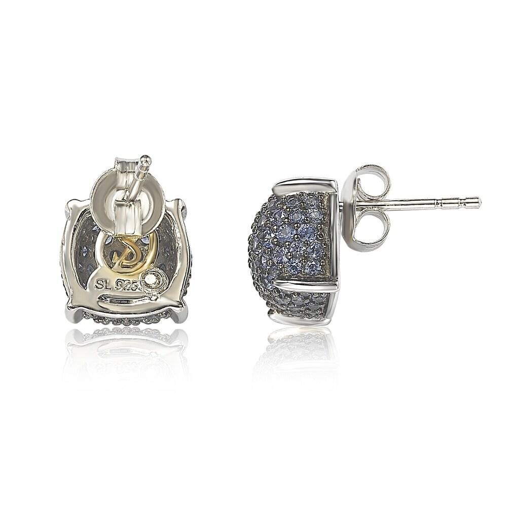 Suzy Levian Sterling Silver Sapphire & Diamond Accent Pave Cluster Earrings商品第2张图片规格展示