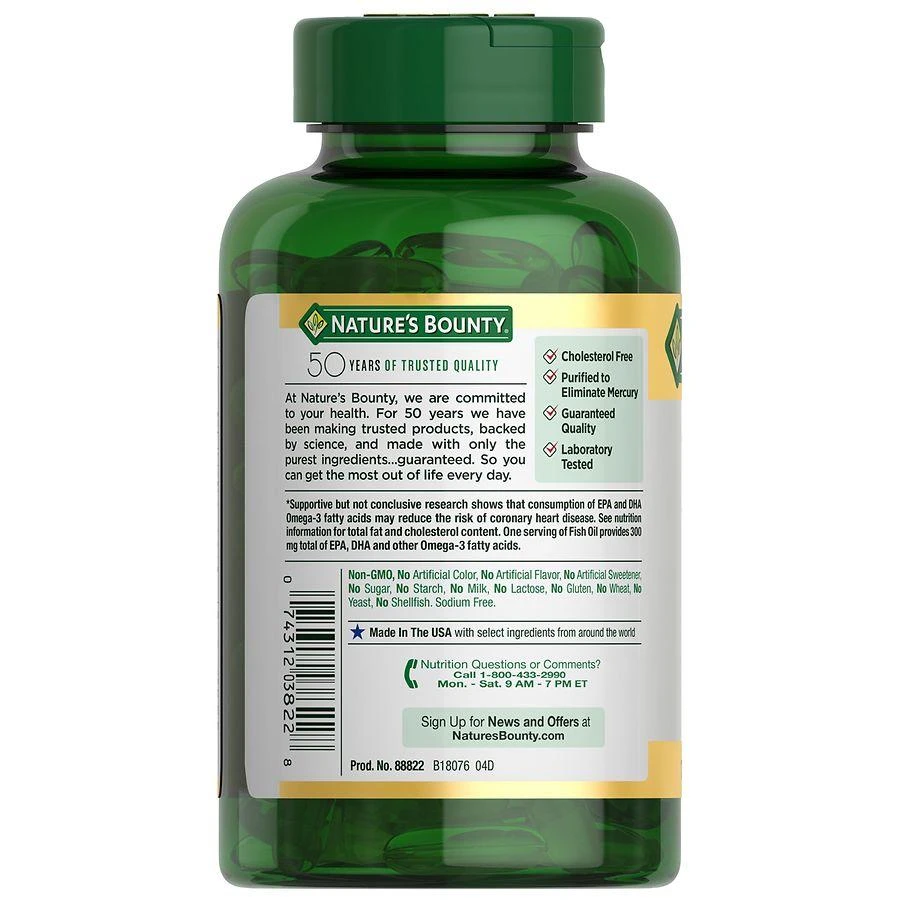 商品Nature's Bounty|Fish Oil With Omega 3 Softgels, 1000 Mg,价格¥171,第2张图片详细描述