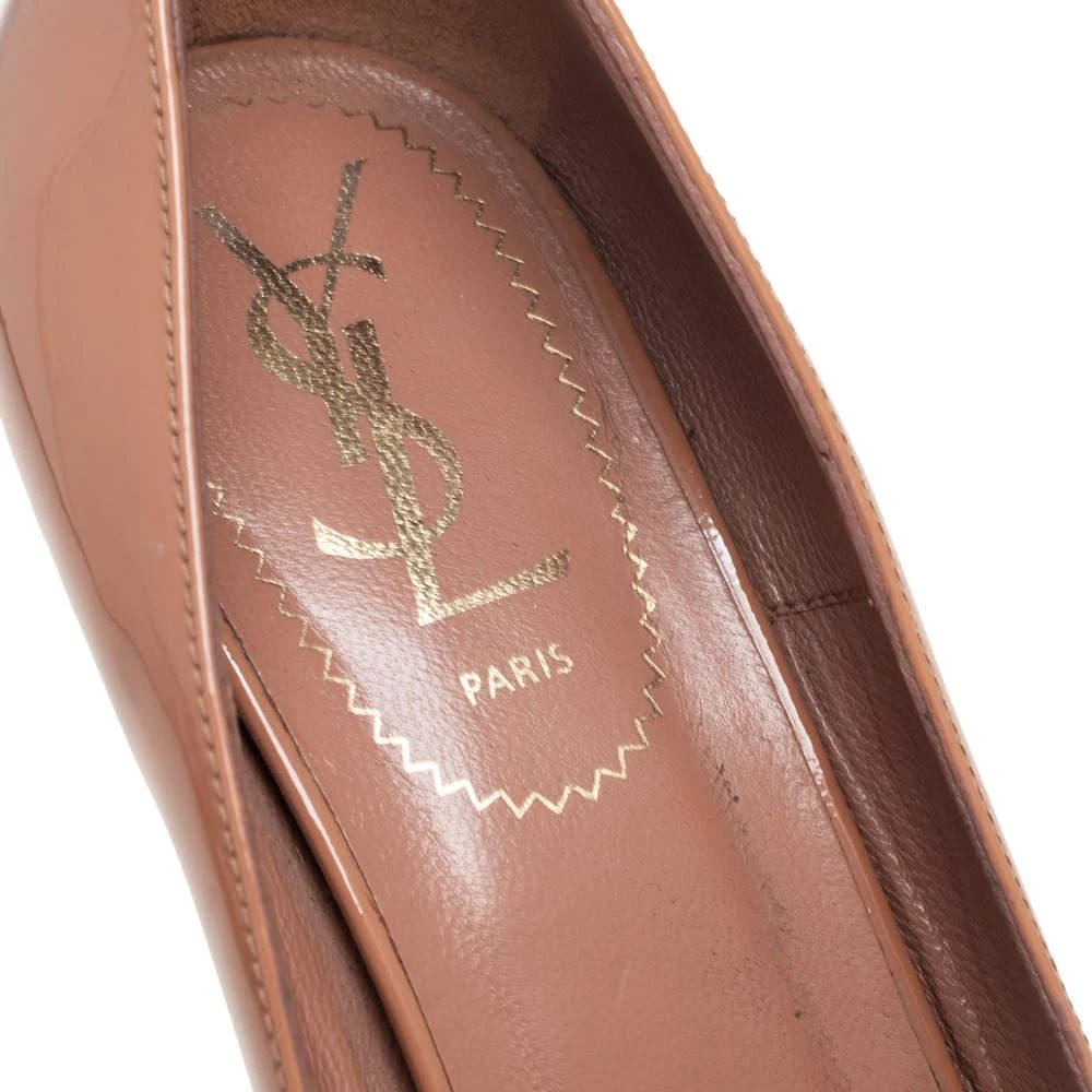Saint Laurent Beige Patent Leather And Leather Bow Tie Palais Platform Peep Toe Pumps Size 37.5 商品