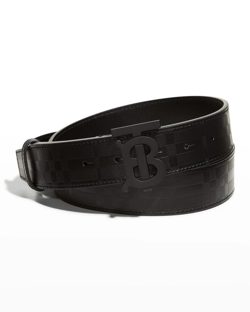 商品Burberry|Men's Tonal Check TB-Logo Buckle Belt,价格¥3982,第1张图片