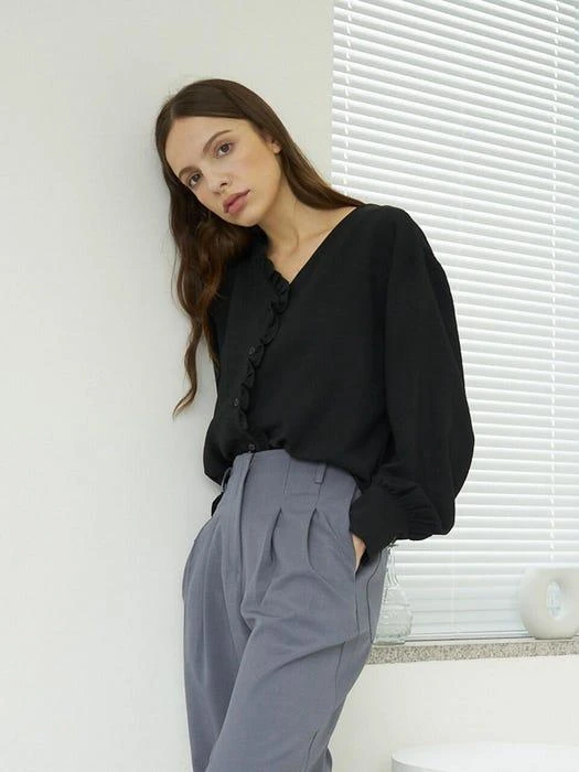 商品BIBYSEOB|T03 V NECK OVER SHIRT BLACK,价格¥653,第1张图片