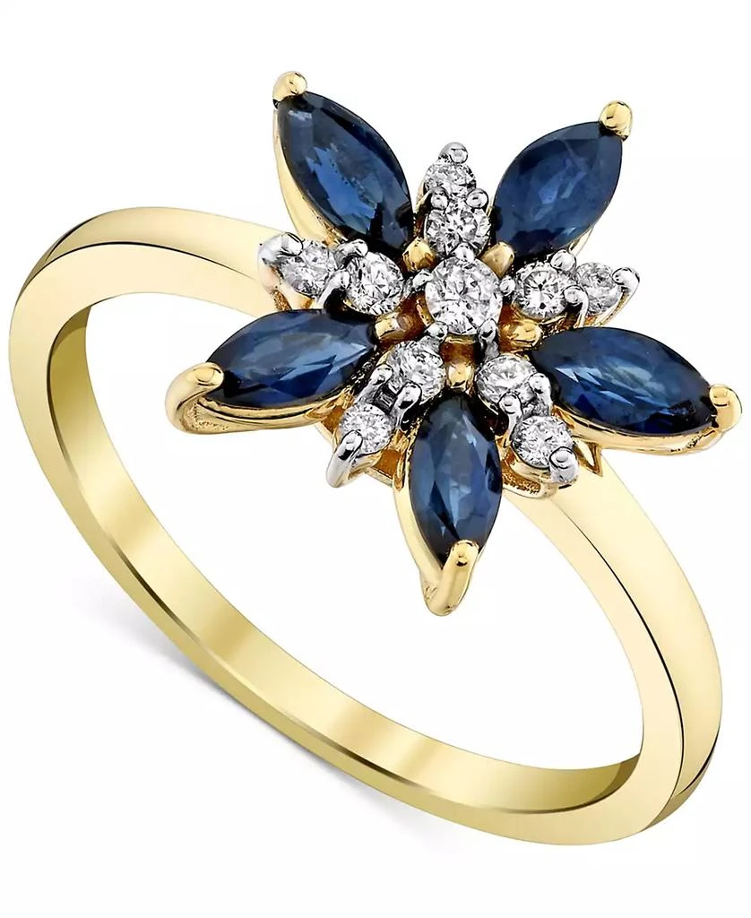 商品Macy's|Marquise-Cut Blue Sapphire (1-1/4 ct. t.w.) & Diamond (1/6 ct. t.w.) Flower Statement Ring in 10k Yellow Gold,价格¥3631,第1张图片