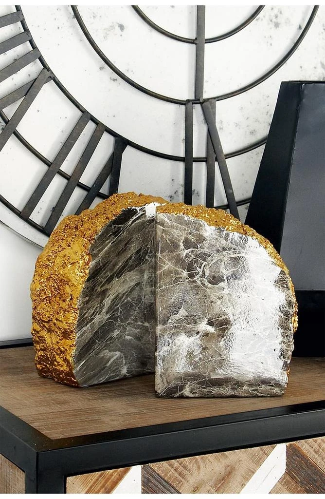 商品COSMO BY COSMOPOLITAN|Gray Polystone Geode Bookend with Goldtone Detail - Set of 2,价格¥324,第1张图片